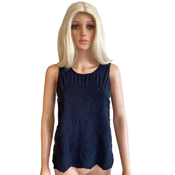rag & bone Tops - rag & bone Black Silk Eyelet Camisole Blouse Sleeveless Top Side Buttons XS/S